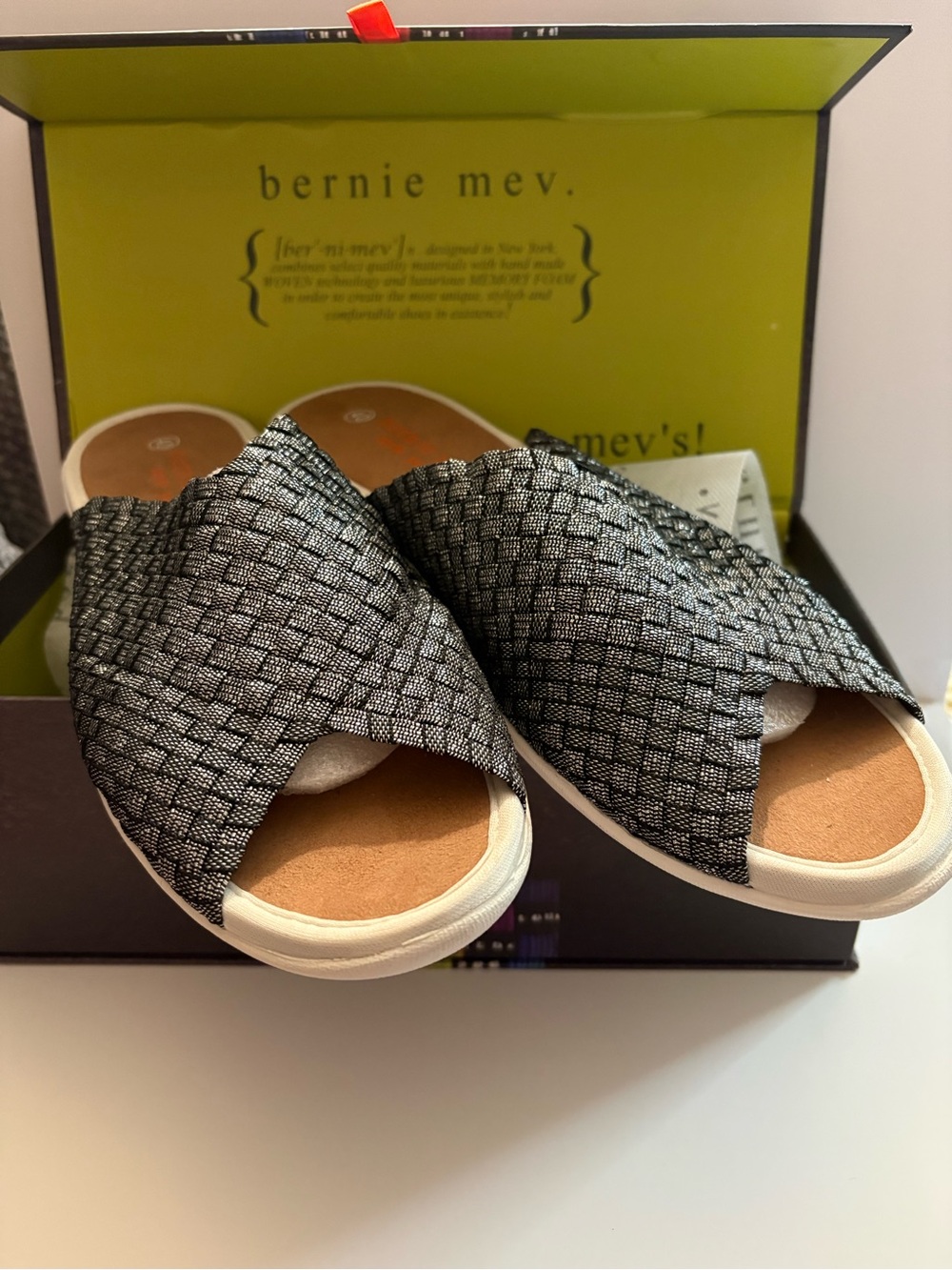 bernie mev. Black Woven Crossband Slide Mules